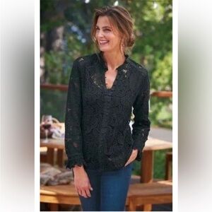 Soft Surroundings Black Lace Cotton Blouse Western Whimsigoth